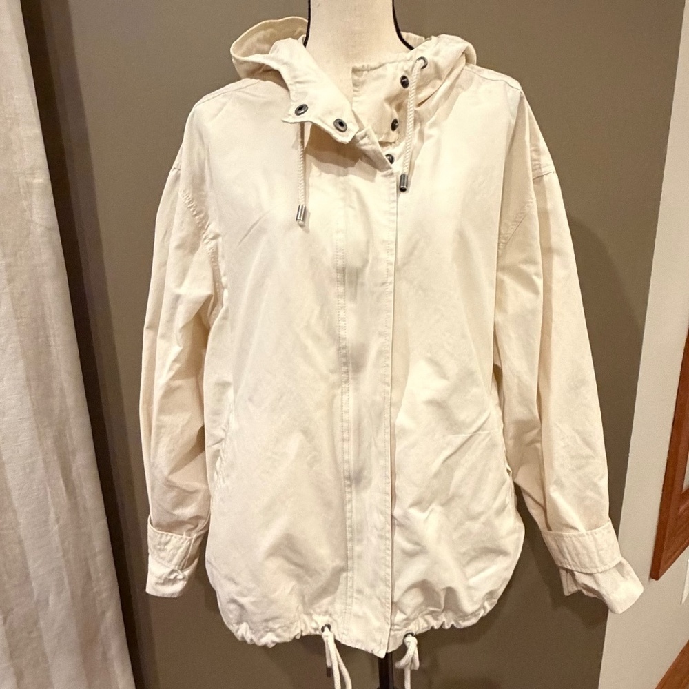 Old Navy Cream Water-Resistant Utility Hoodie Jacket, Neutral Zip-Up, Size XL